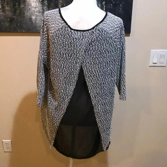 Shannon Ford New York Mixed Fabric Blouse w/3/4 Sleeves & Chiffon Underneath-L - Picture 3 of 9